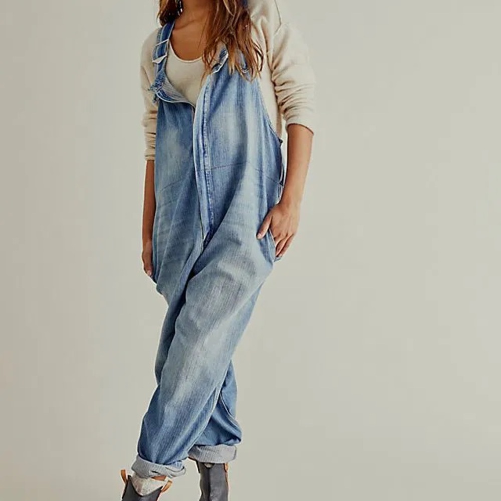Free People Blue Denim Overalls